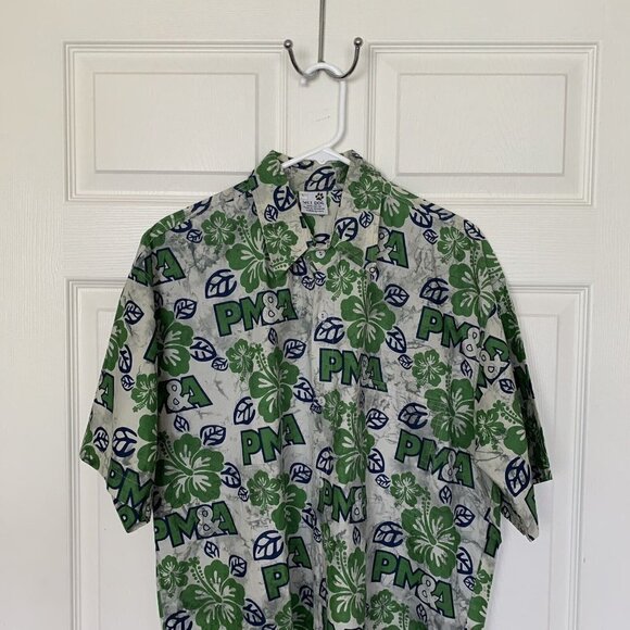 Wet Dog PM&A Men’s Large Camp Shirt Hawaiian Floral Green Blue Gray - Picture 2 of 12